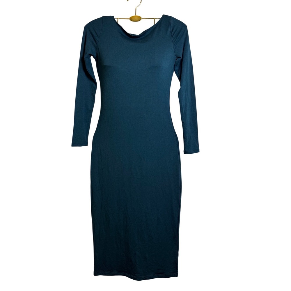 Wild Fable Women's Long Sleeve Scoop Neck Midi Dress Dark‎ Teal Green Size XS